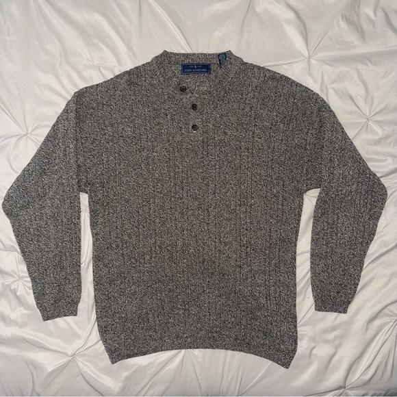JOHN ASHFORD Sweater Men’s L Tan Brown Cotton Knit Henley Pullover Casual - Picture 1 of 10